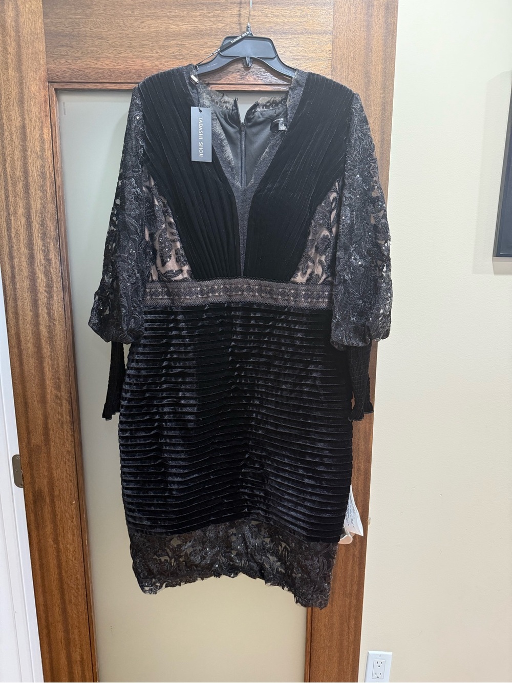 Tadashi Shoji Black Velvet & Lace Cocktail Dress